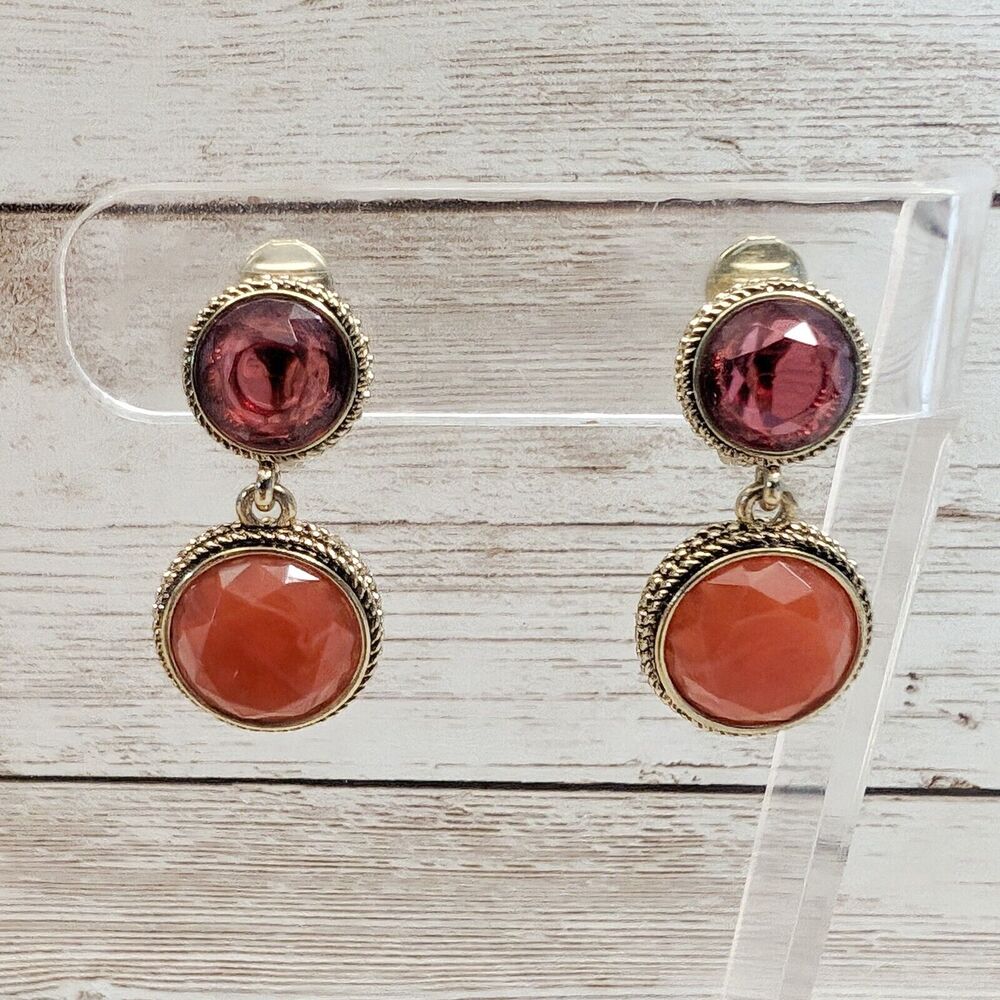Vintage NWH Clip On Earrings - Orange & Pink?/Red? - Loose Clips